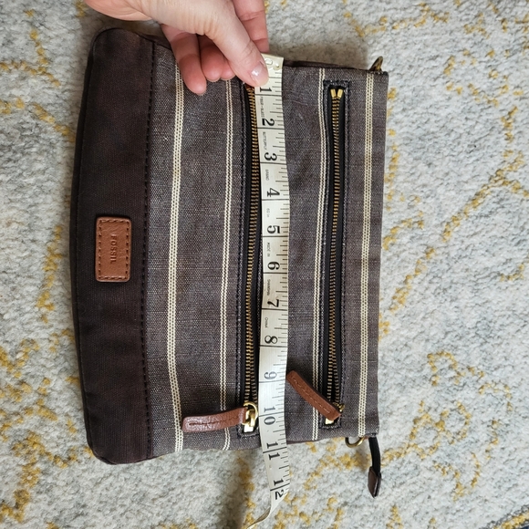 Fossil clutch small bag cotton fabric zipper brown stripes - Picture 5 of 9